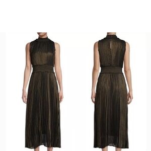 Nanette Lepore Metallic Black Gold Midi Dress